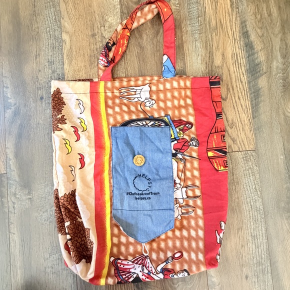 Handmade recycled cotton artistic chariot cloth grocery bag upcycled bag unique - Picture 8 of 9